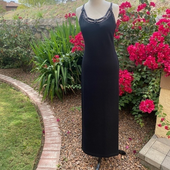Vintage St John Evening by Marie Gray Formal Gown Knit Maxi Dress Black Sz 4 EUC - Picture 1 of 13